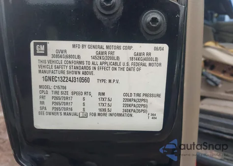 2004 Chevrolet Tahoe Ls из США, поврежденный, VIN 1GNEC13Z24J310560